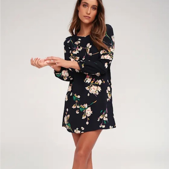 Lulus Dresses & Skirts - Lulus Herbaceous Babe Navy Floral Print‎ Long Sleeve Shift Dress